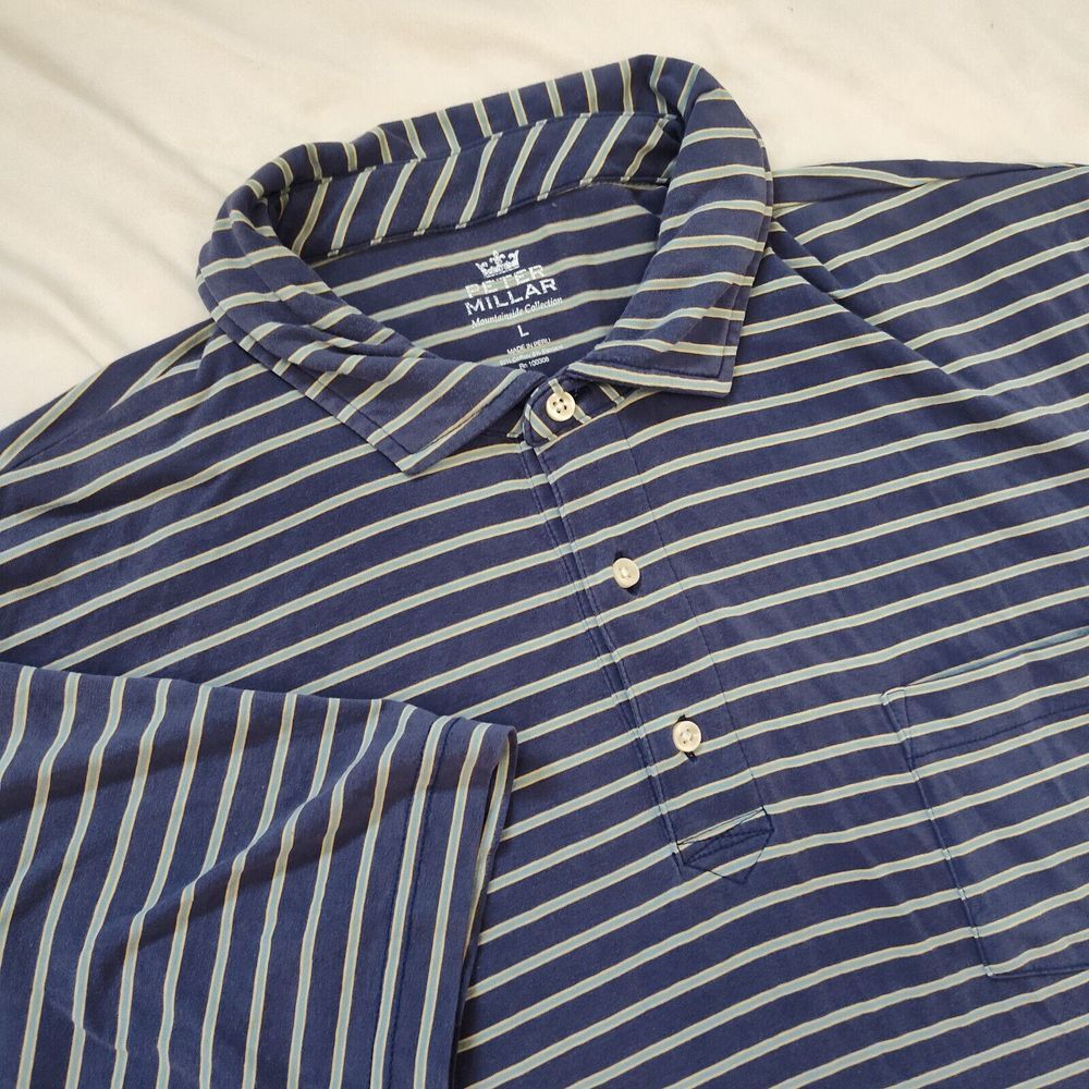 Peter Millar Blue‎ Striped Mountainside Collection Polo Shirt Size L